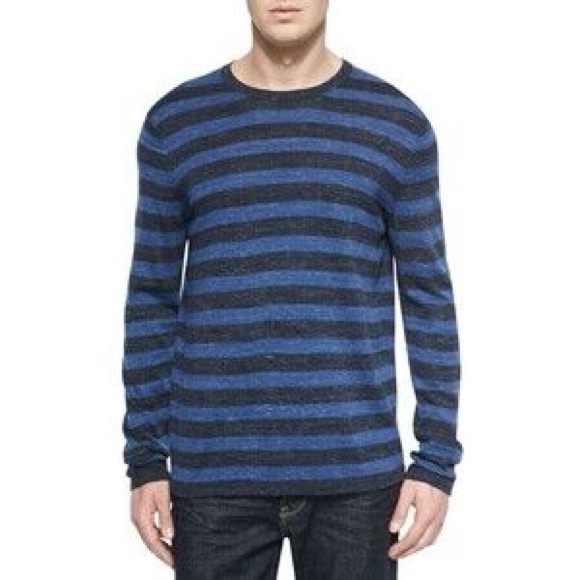Vince Marled Stripe Blue Long Sleeve Knit Pullover Sweater M - Picture 1 of 6